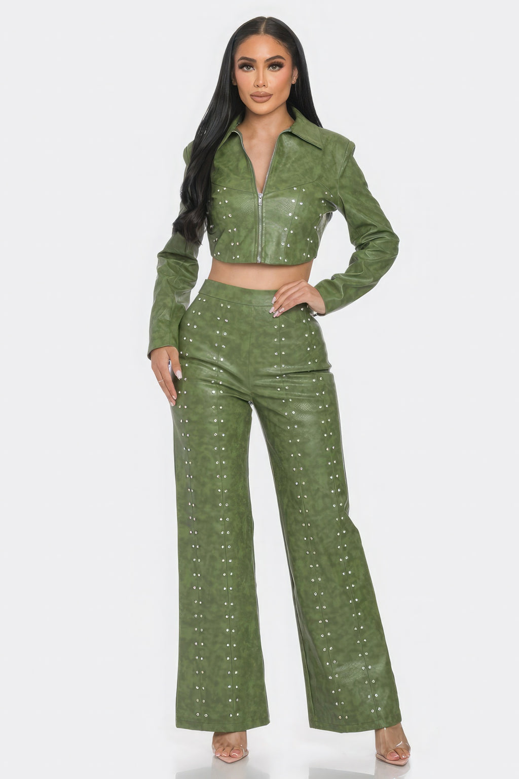 Faux Leather Set With Rhinestone Detail-Product Type | Naughty Smile Fashion