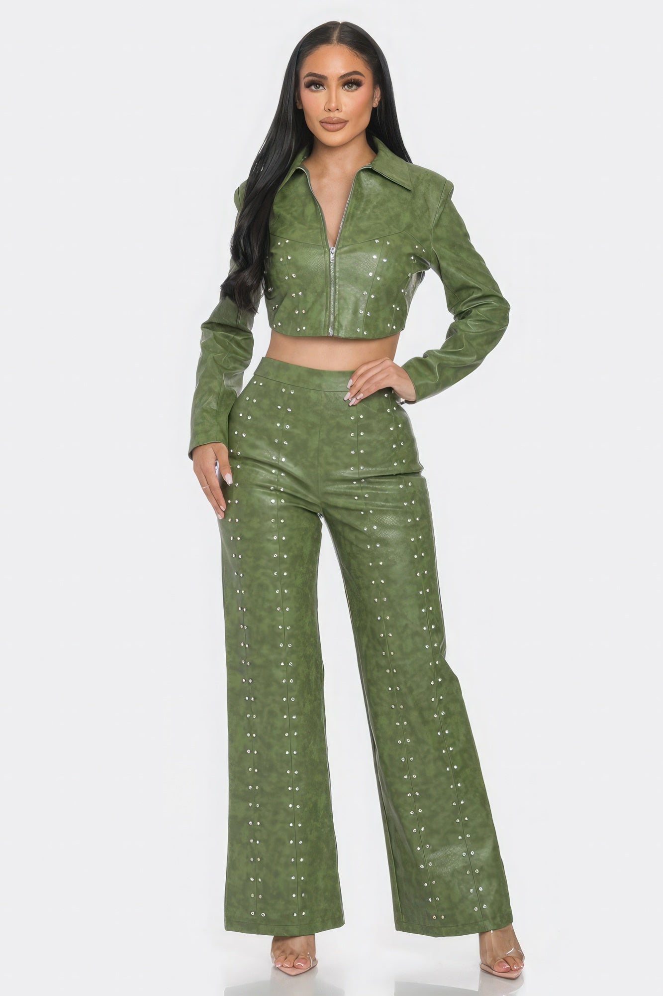 Faux Leather Set With Rhinestone Detail-Product Type | Naughty Smile Fashion