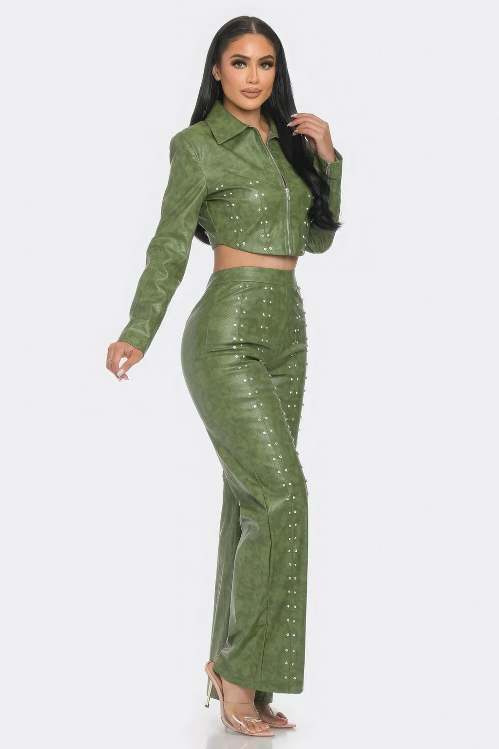 Faux Leather Set With Rhinestone Detail-Product Type | Naughty Smile Fashion