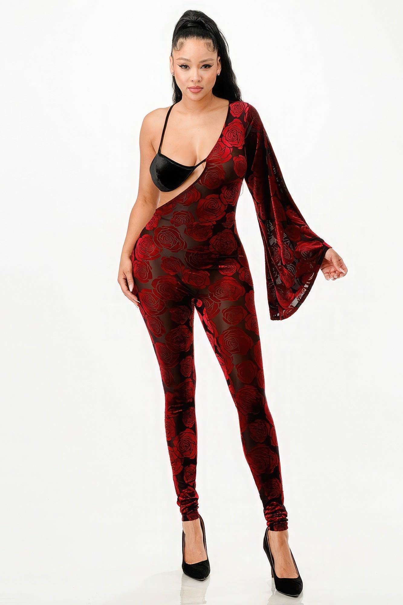 Velvet Flocking Jumpsuit/bell Sleeve-Product Type | Naughty Smile Fashion