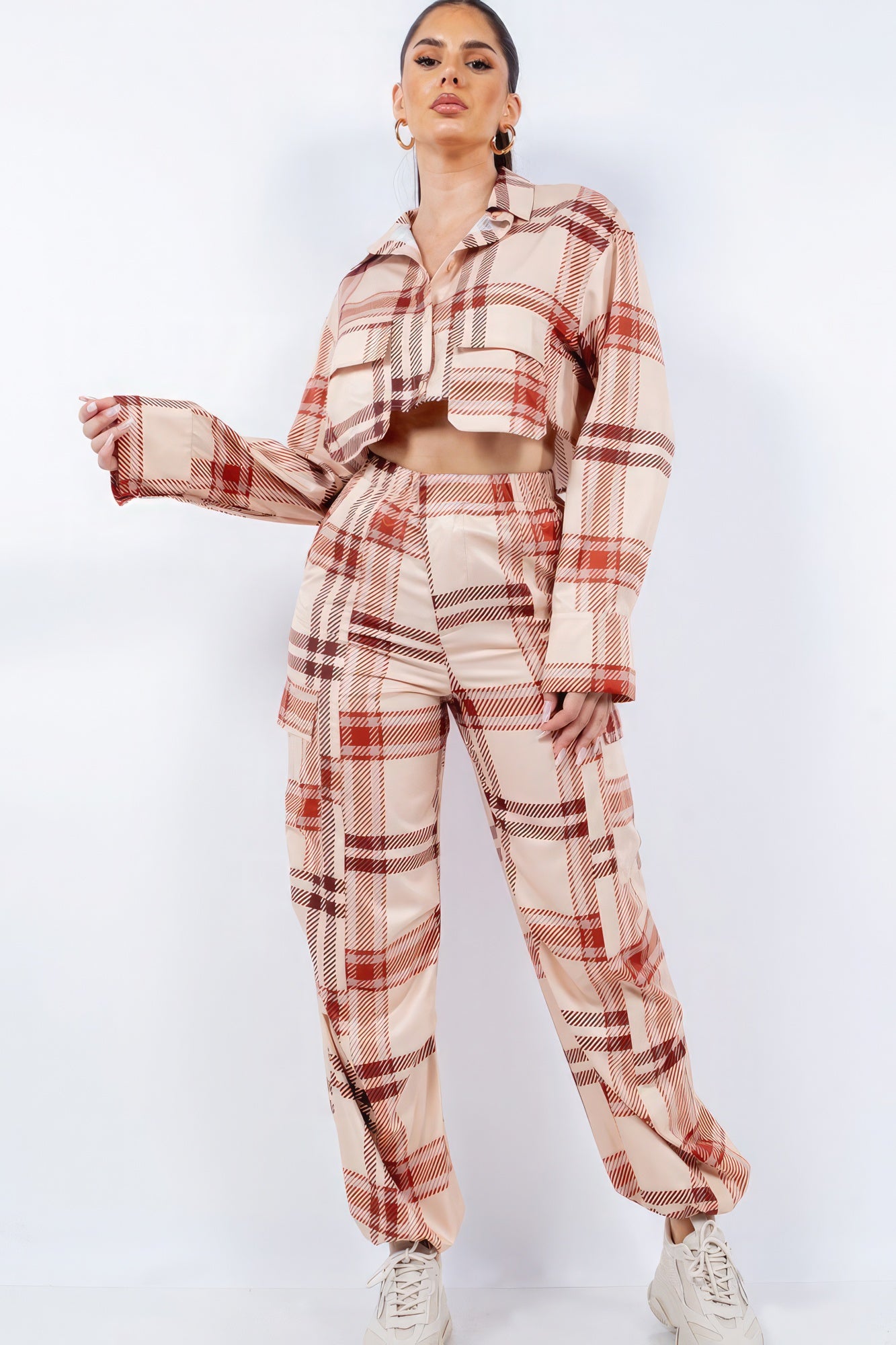 Cropped Shirt & Cargo Pants Set-Product Type | Naughty Smile Fashion