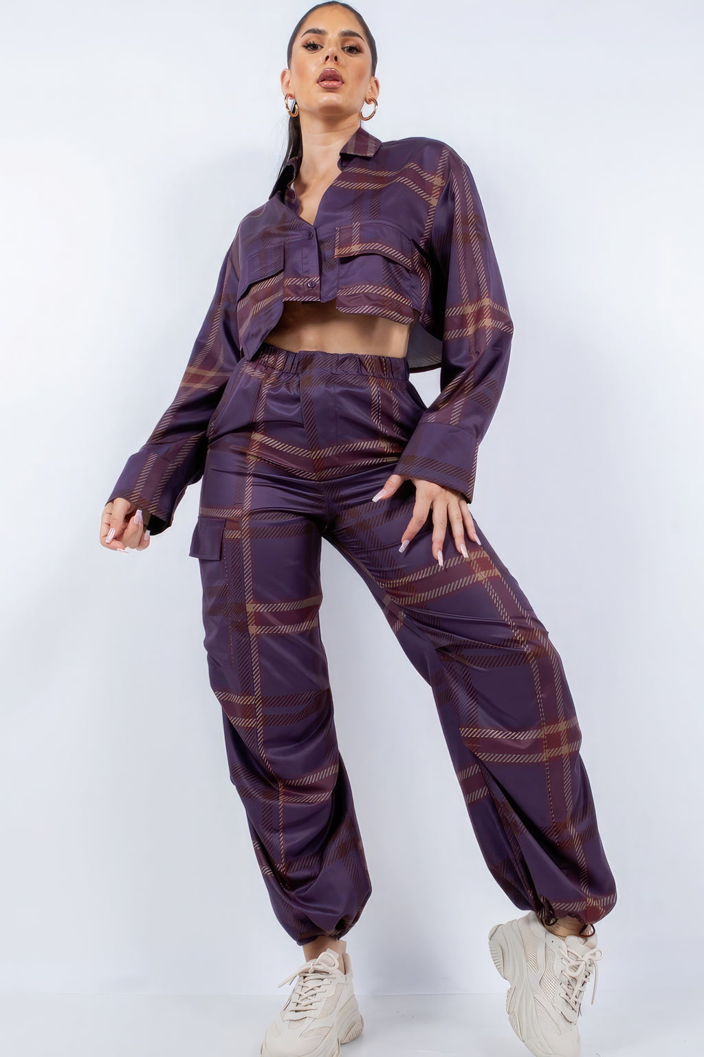 Cropped Shirt & Cargo Pants Set-Product Type | Naughty Smile Fashion
