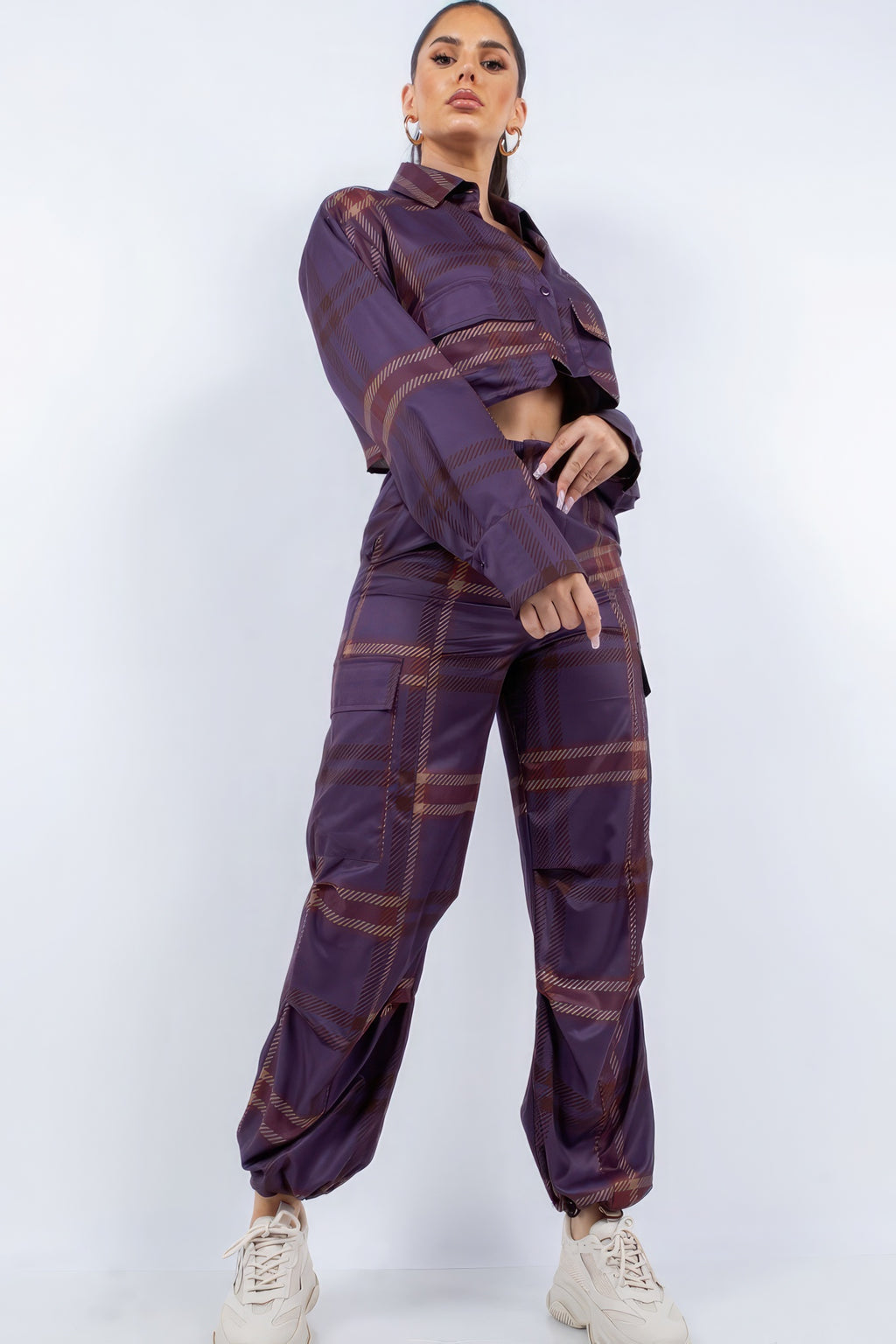 Cropped Shirt & Cargo Pants Set-Product Type | Naughty Smile Fashion