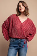 Satin Pleated Drawstring Top With Snap Button-Product Type | Naughty Smile Fashion