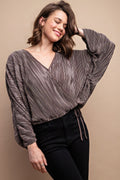 Satin Pleated Drawstring Top With Snap Button-Product Type | Naughty Smile Fashion