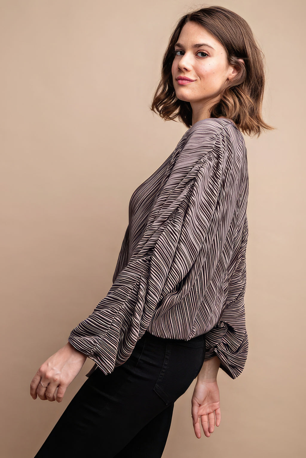 Satin Pleated Drawstring Top With Snap Button-Product Type | Naughty Smile Fashion