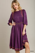 Satin Round Neck Embroidery Midi Dress-Product Type | Naughty Smile Fashion