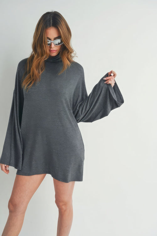 Bell Sleeve Turtle Neck Dress-Product Type | Naughty Smile Fashion