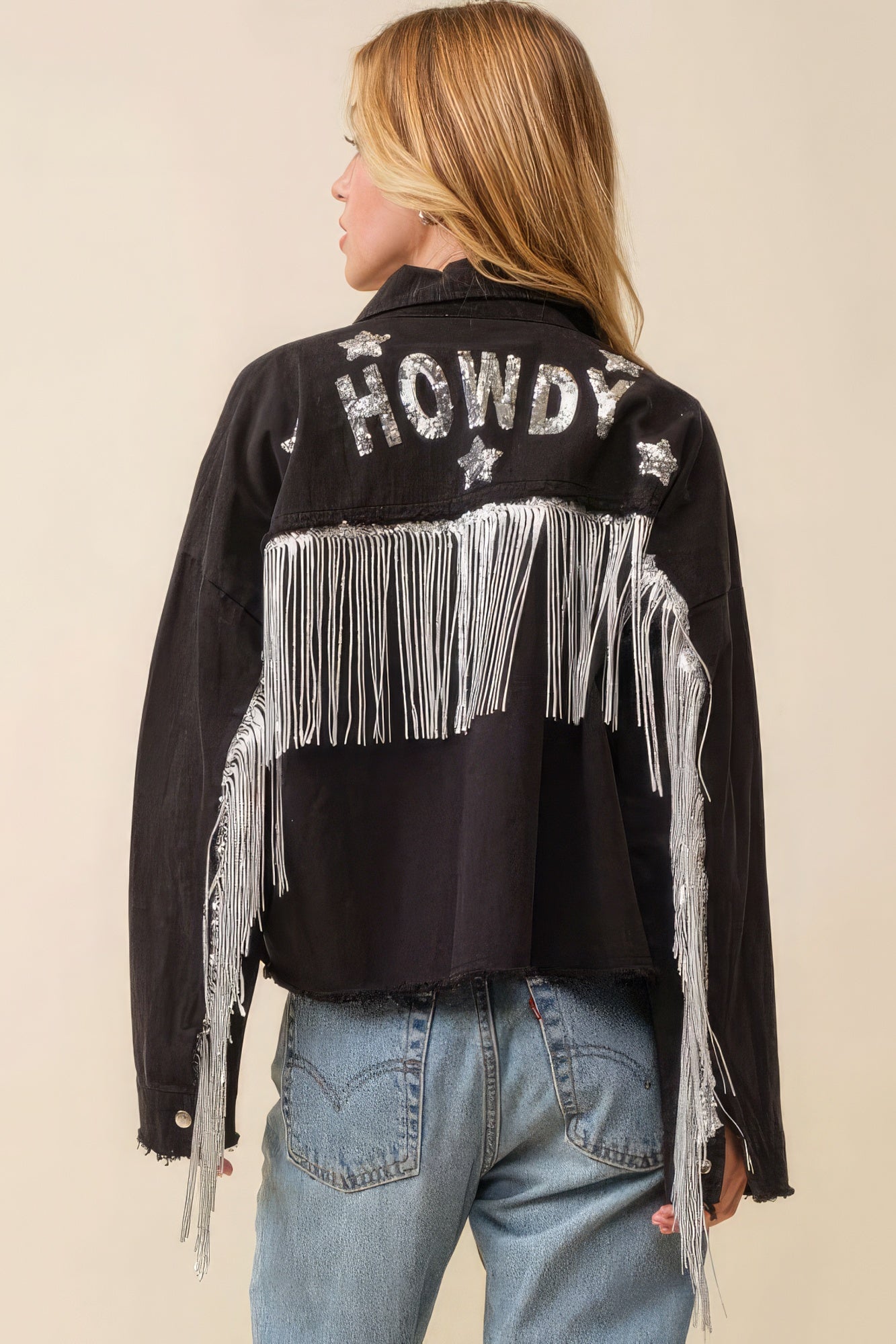 Howdy Sequin Fringe And Star Patches Jacket-Product Type | Naughty Smile Fashion