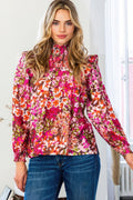 Floral Mock Neck Smocked Yoke Blouse-Product Type | Naughty Smile Fashion
