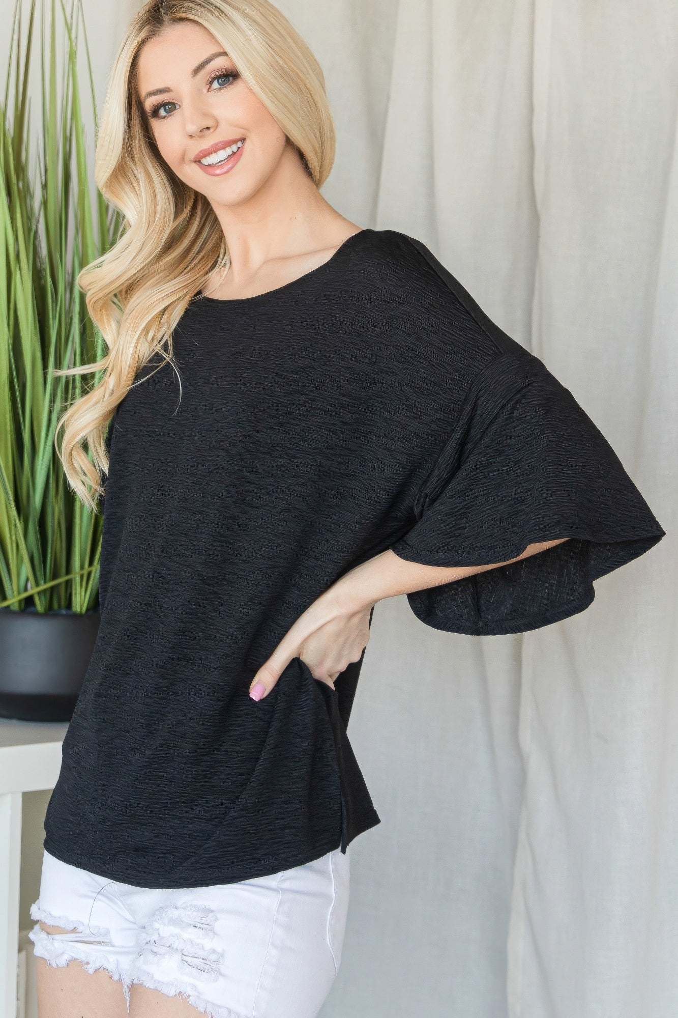 Flared Sleeve Basic Shortsleeve Top-Product Type | Naughty Smile Fashion