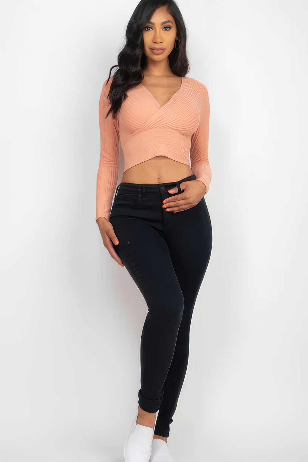 Ribbed Wrap Front Long Sleeve Top-Product Type | Naughty Smile Fashion
