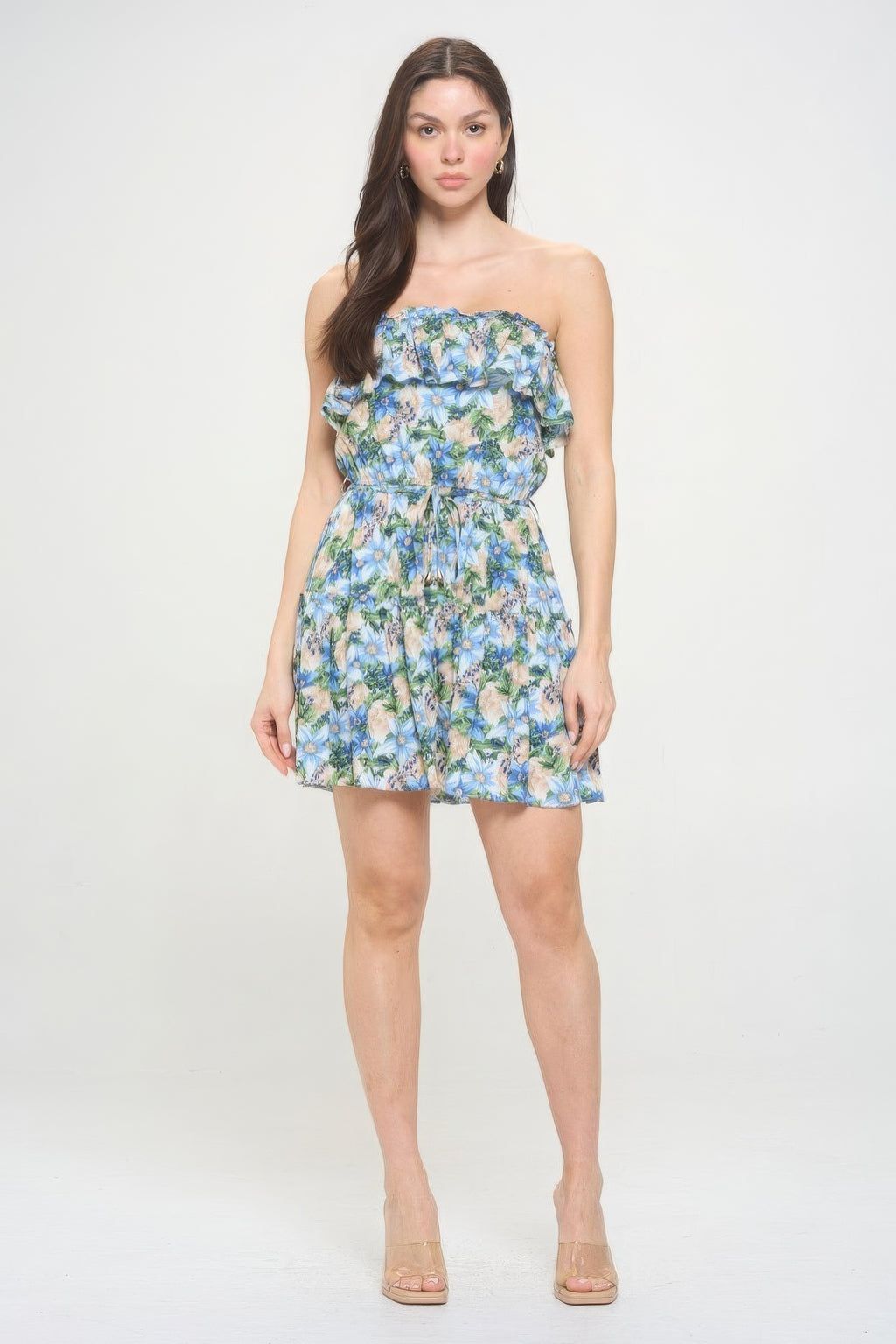 Berry Flower Ruffle Tube Top Mini Dress-Product Type | Naughty Smile Fashion