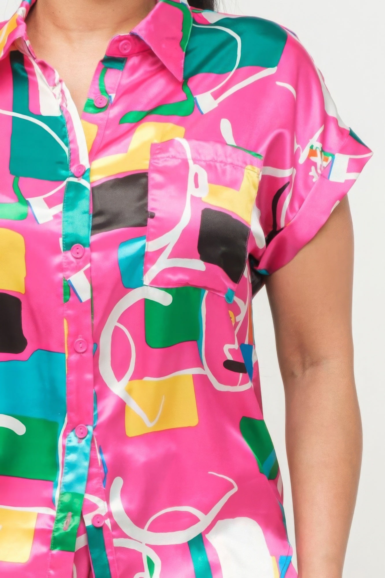 Satin Dolman Print Button Down Top And Shorts Set-Product Type | Naughty Smile Fashion