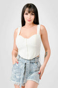 Crinkle Stretch Knit Sweetheart Hooked Bustier Cropped Top-Product Type | Naughty Smile Fashion