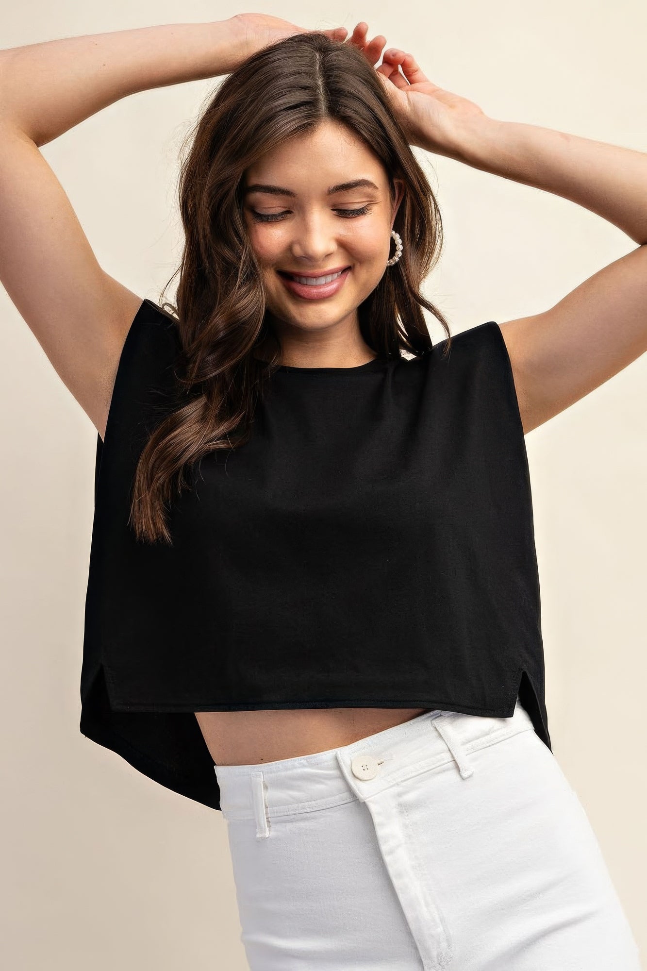 Sleeveless Crop Top With Shoulder Pads-Product Type | Naughty Smile Fashion