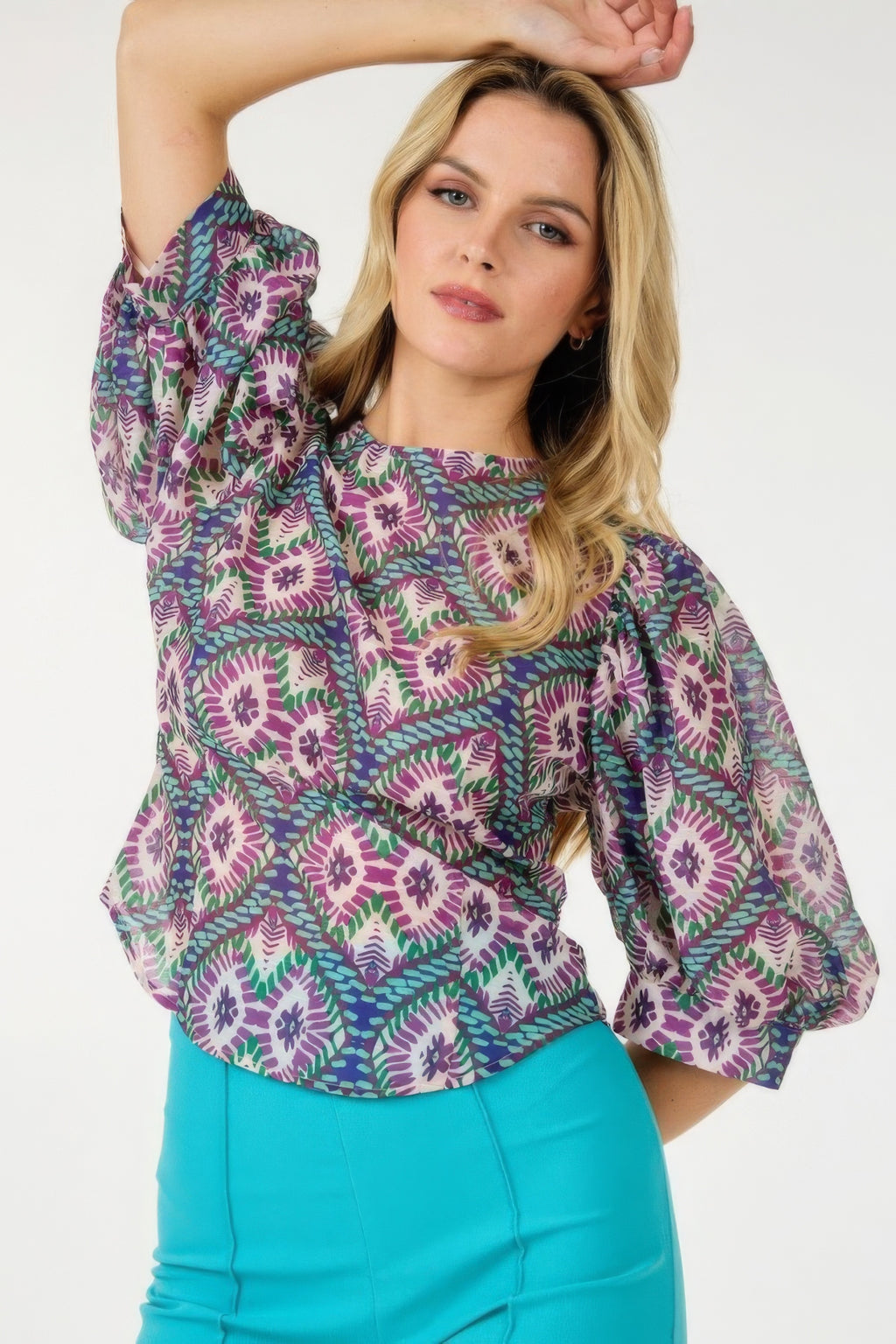 Puff Sleeve Multi-print Top-Product Type | Naughty Smile Fashion