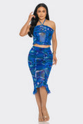 Tropical Waters Print Mesh Ruffle Halter Skirt Set-Product Type | Naughty Smile Fashion