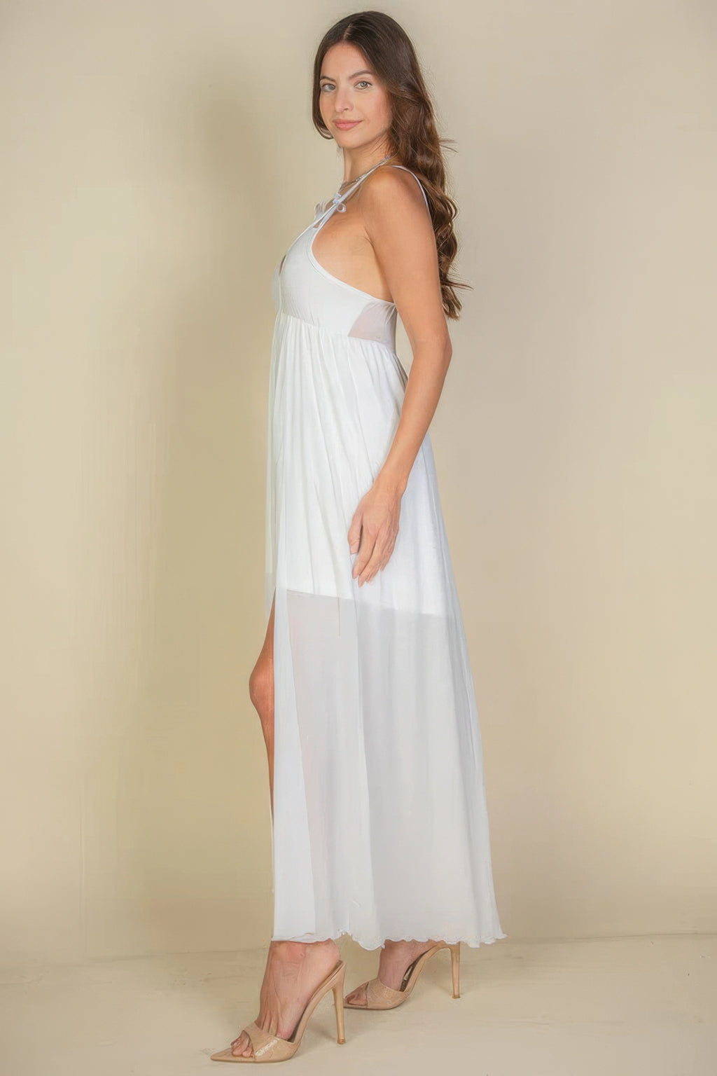 Plunge Neck Split Thigh Mesh Maxi Dress-Product Type | Naughty Smile Fashion