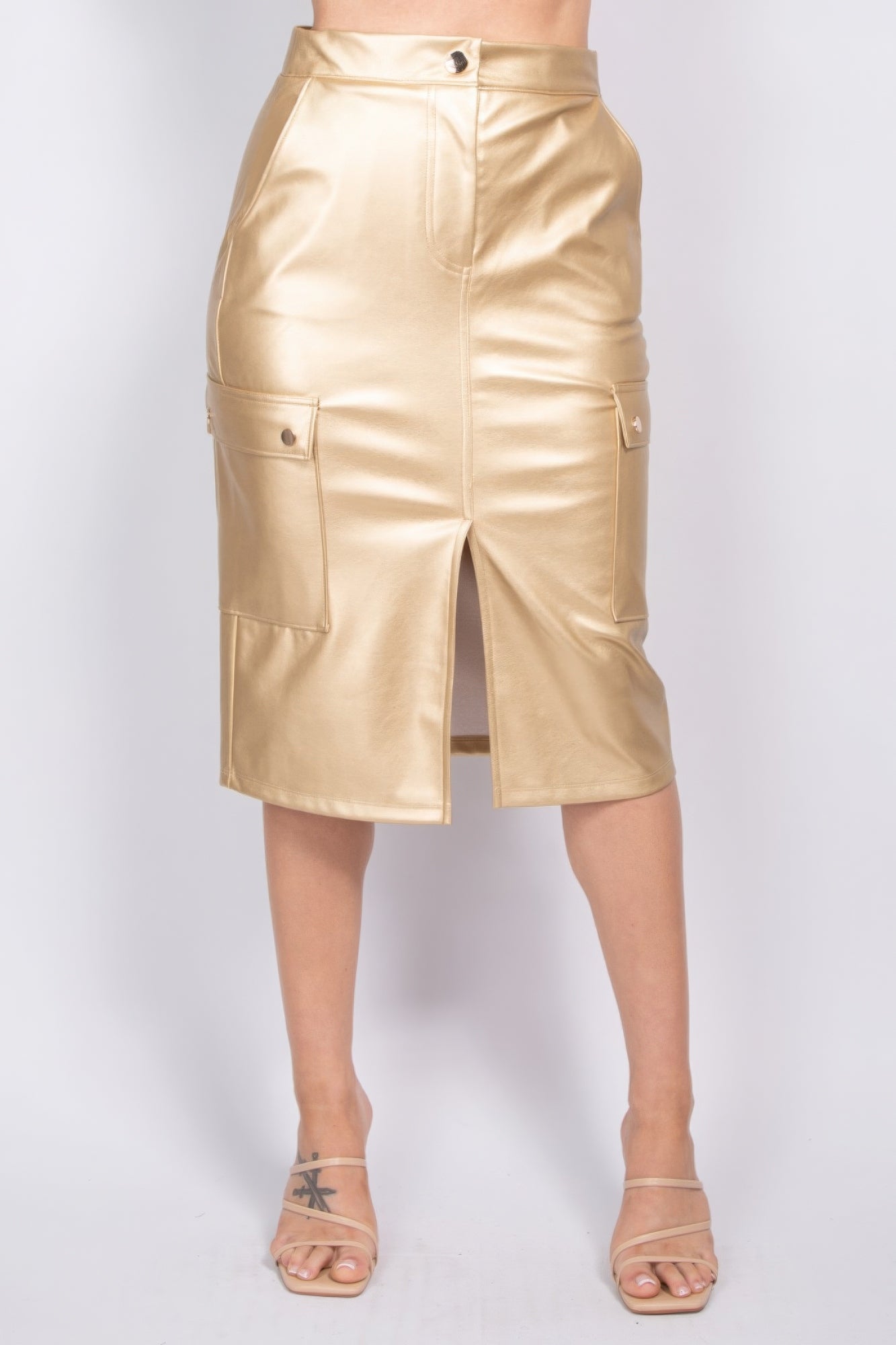 Faux Leather High-rise Cargo Skirt-Product Type | Naughty Smile Fashion