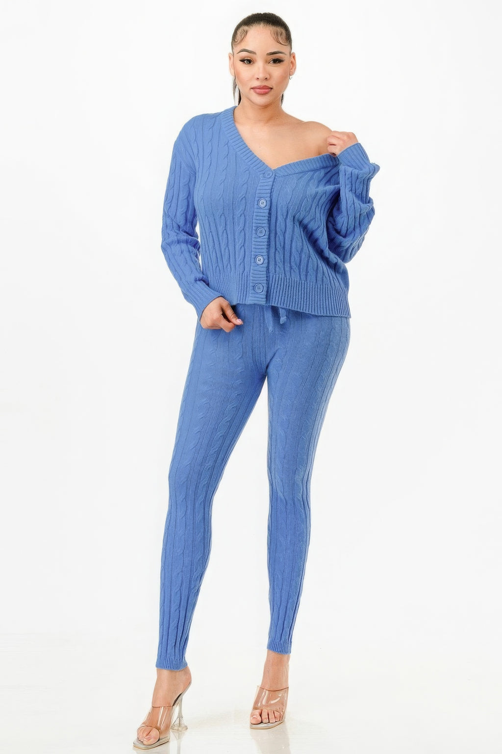 Cable Sweater Cardigan 2pc Set-Product Type | Naughty Smile Fashion