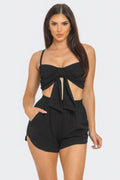Front Oversized Bow Twisted Tie Top And Shorts Set-Product Type | Naughty Smile Fashion