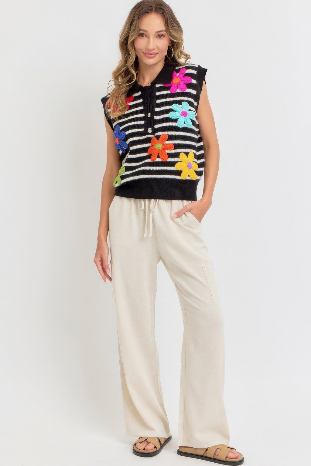 Flower Patch Stripe Knit Top-Product Type | Naughty Smile Fashion