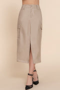 Faux Leather Midi Cargo Skirt-Product Type | Naughty Smile Fashion