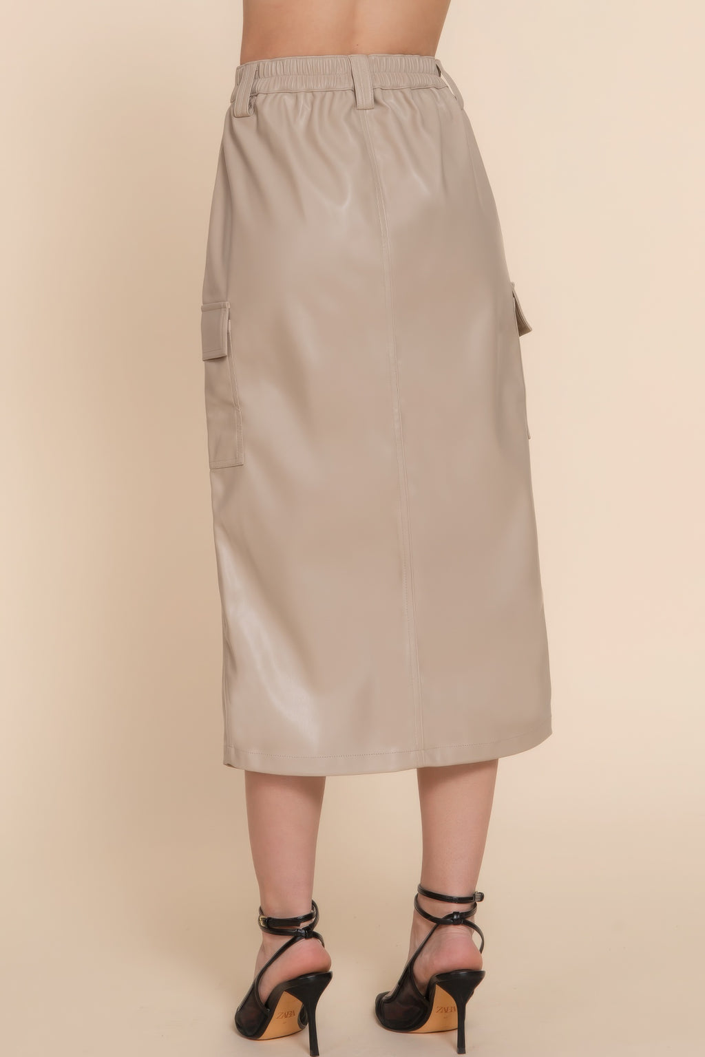 Faux Leather Midi Cargo Skirt-Product Type | Naughty Smile Fashion