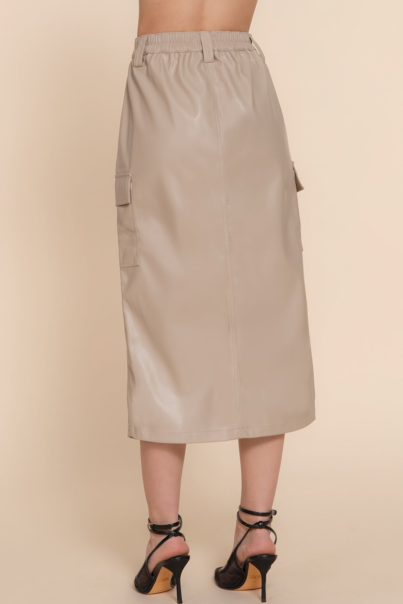 Faux Leather Midi Cargo Skirt-Product Type | Naughty Smile Fashion