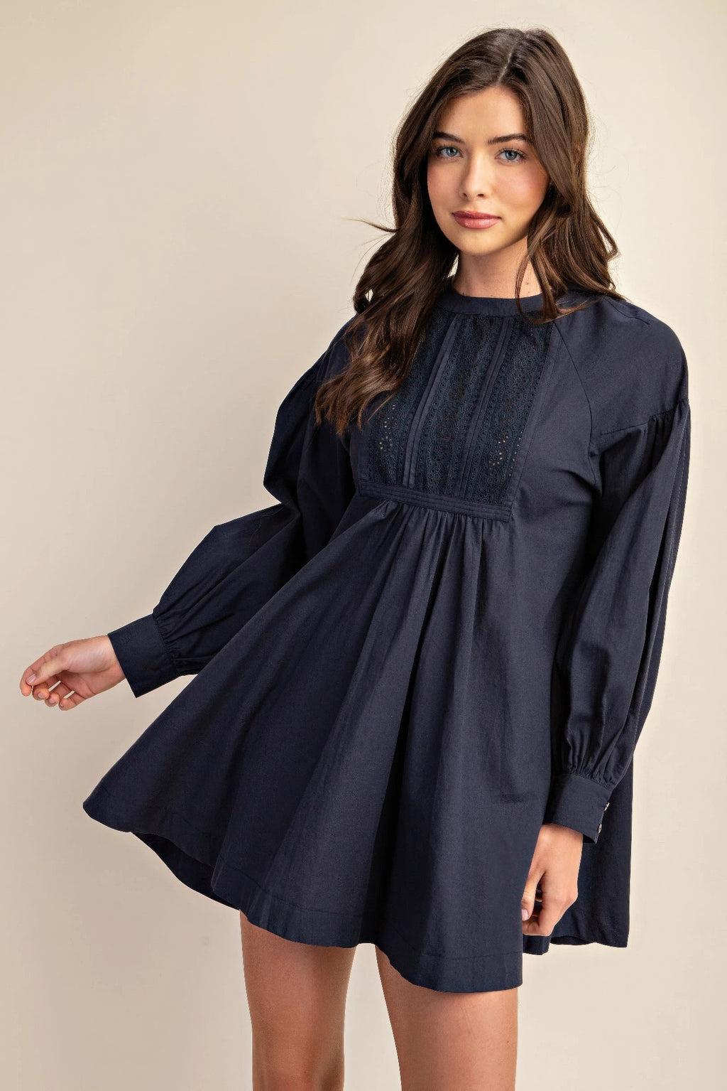 Long sleeve mini dress with lace detail-Product Type | Naughty Smile Fashion