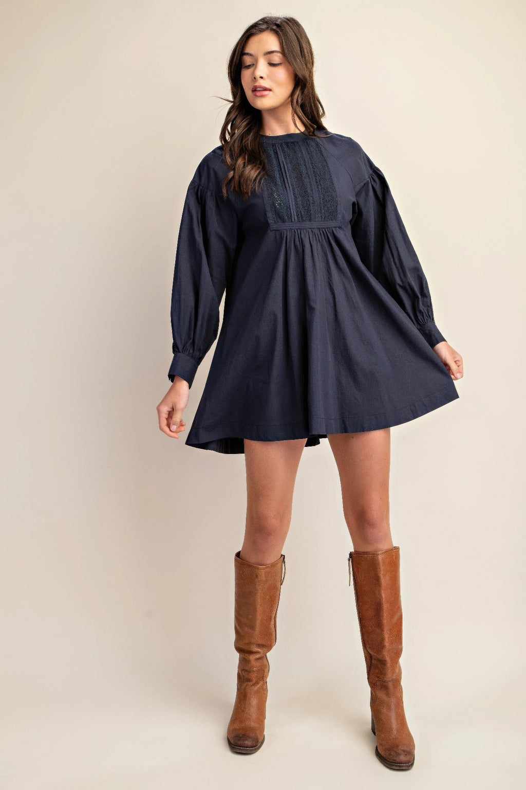 Long sleeve mini dress with lace detail-Product Type | Naughty Smile Fashion