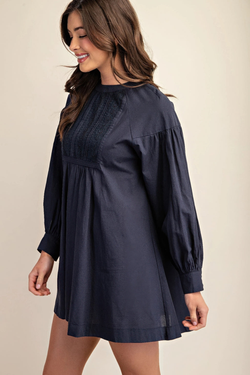 Long sleeve mini dress with lace detail-Product Type | Naughty Smile Fashion