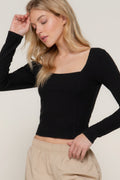 Long slv sweetheart neck seam detail knit top-Product Type | Naughty Smile Fashion