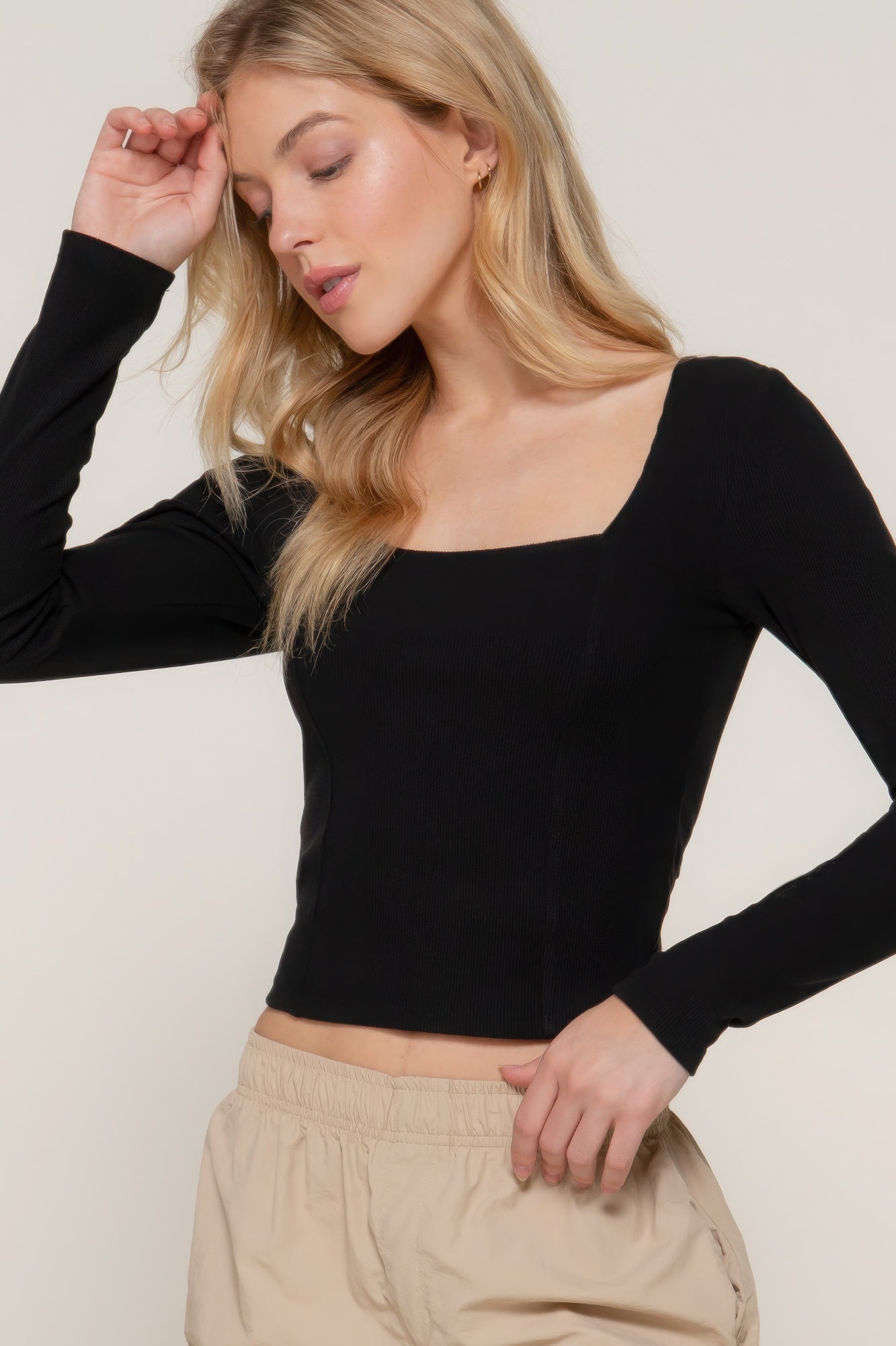 Long slv sweetheart neck seam detail knit top-Product Type | Naughty Smile Fashion