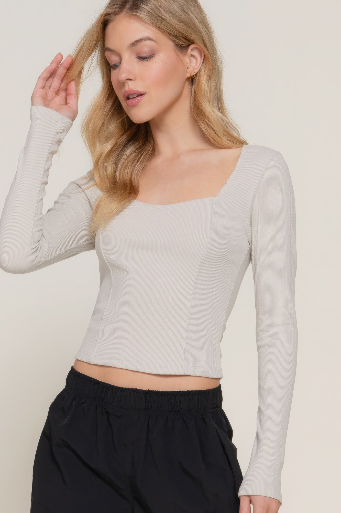 Long slv sweetheart neck seam detail knit top-Product Type | Naughty Smile Fashion