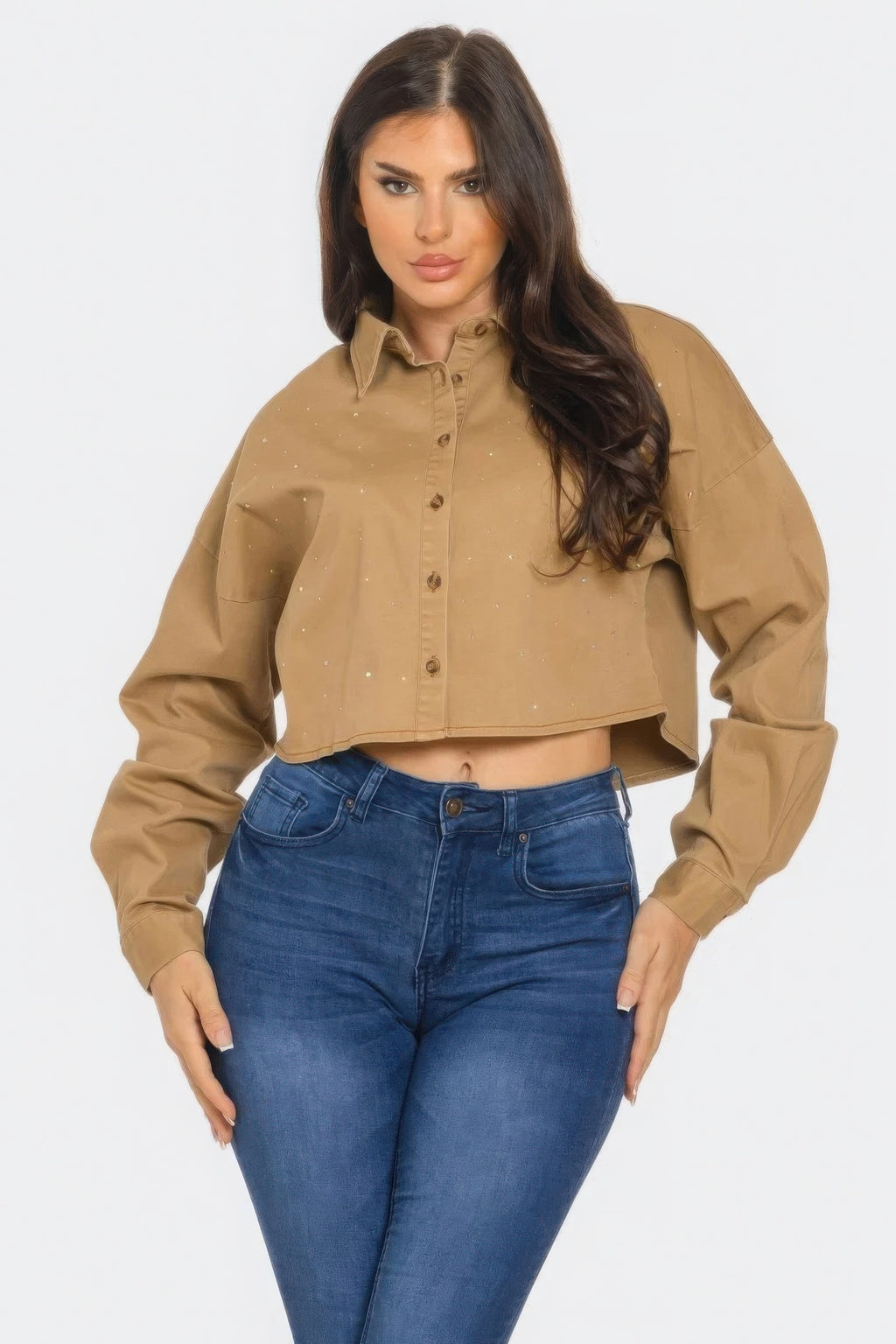 Bling Denim Button Down Shirt-Product Type | Naughty Smile Fashion