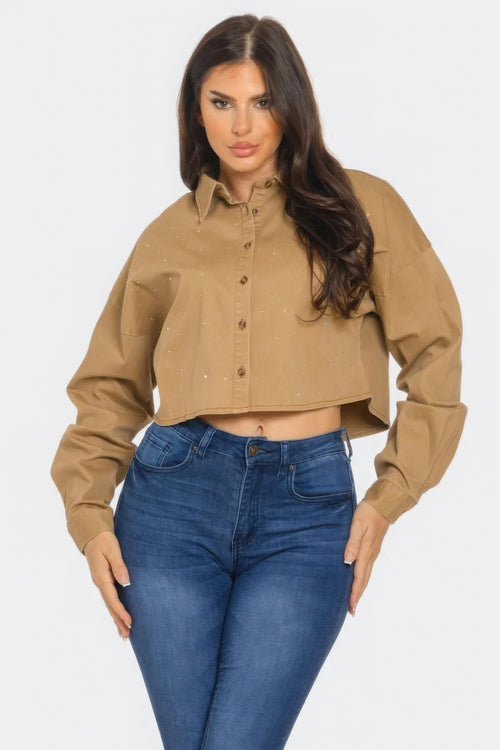 Bling Denim Button Down Shirt-Product Type | Naughty Smile Fashion