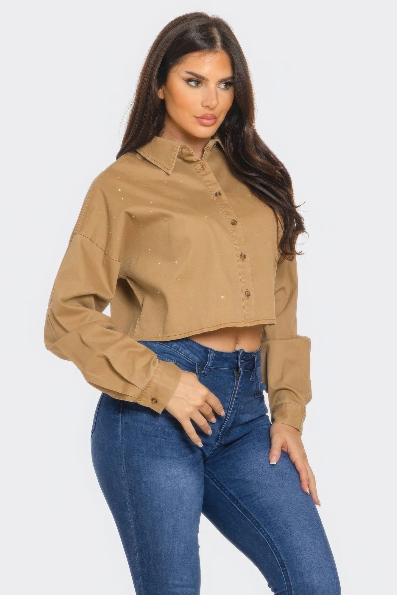 Bling Denim Button Down Shirt-Product Type | Naughty Smile Fashion