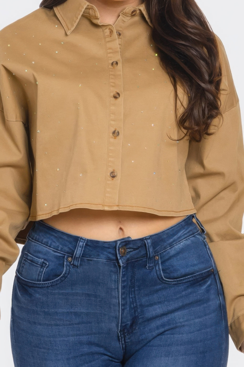 Bling Denim Button Down Shirt-Product Type | Naughty Smile Fashion