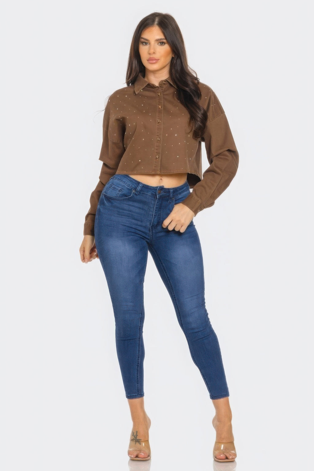 Bling Denim Button Down Shirt-Product Type | Naughty Smile Fashion