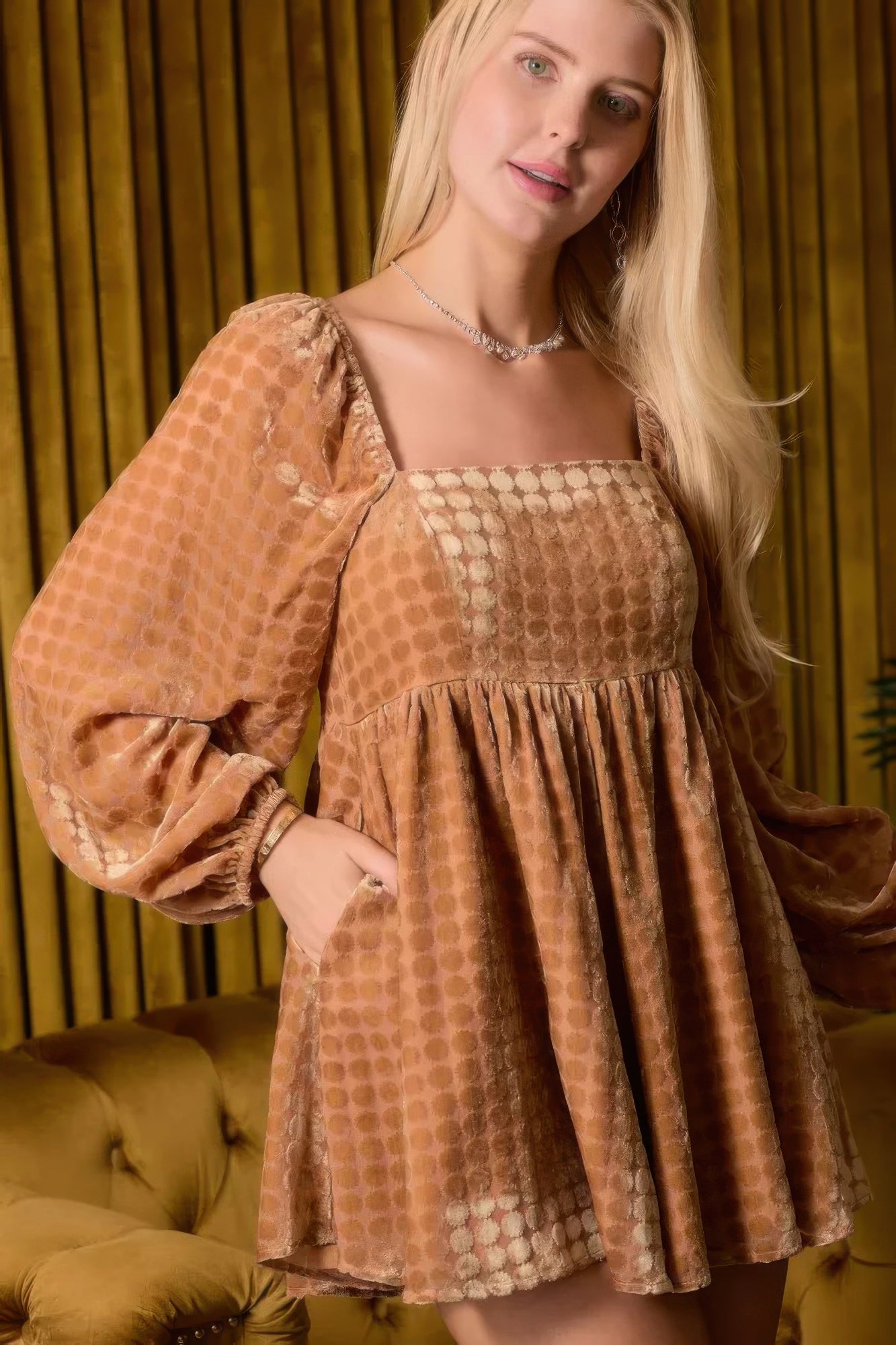 Velvet Long Sleeve Square Neck Flowy Romper-Product Type | Naughty Smile Fashion