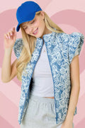 Floral Velvet Embroidered Denim Puffer Vest-Product Type | Naughty Smile Fashion