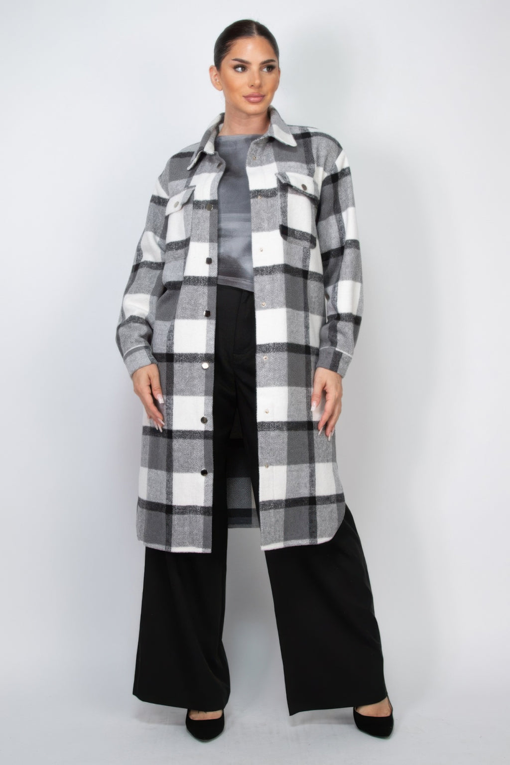 Plaid Buttoned Shacket Coat-Product Type | Naughty Smile Fashion