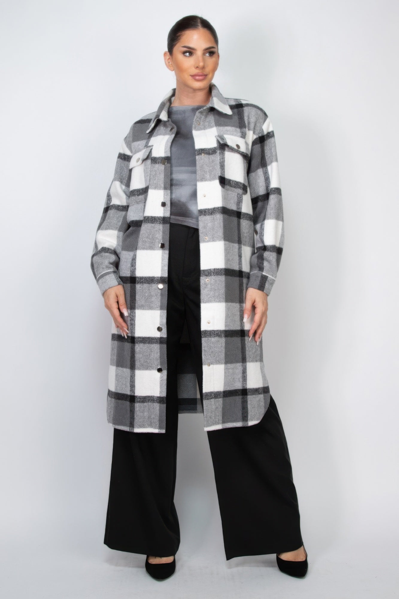 Plaid Buttoned Shacket Coat-Product Type | Naughty Smile Fashion