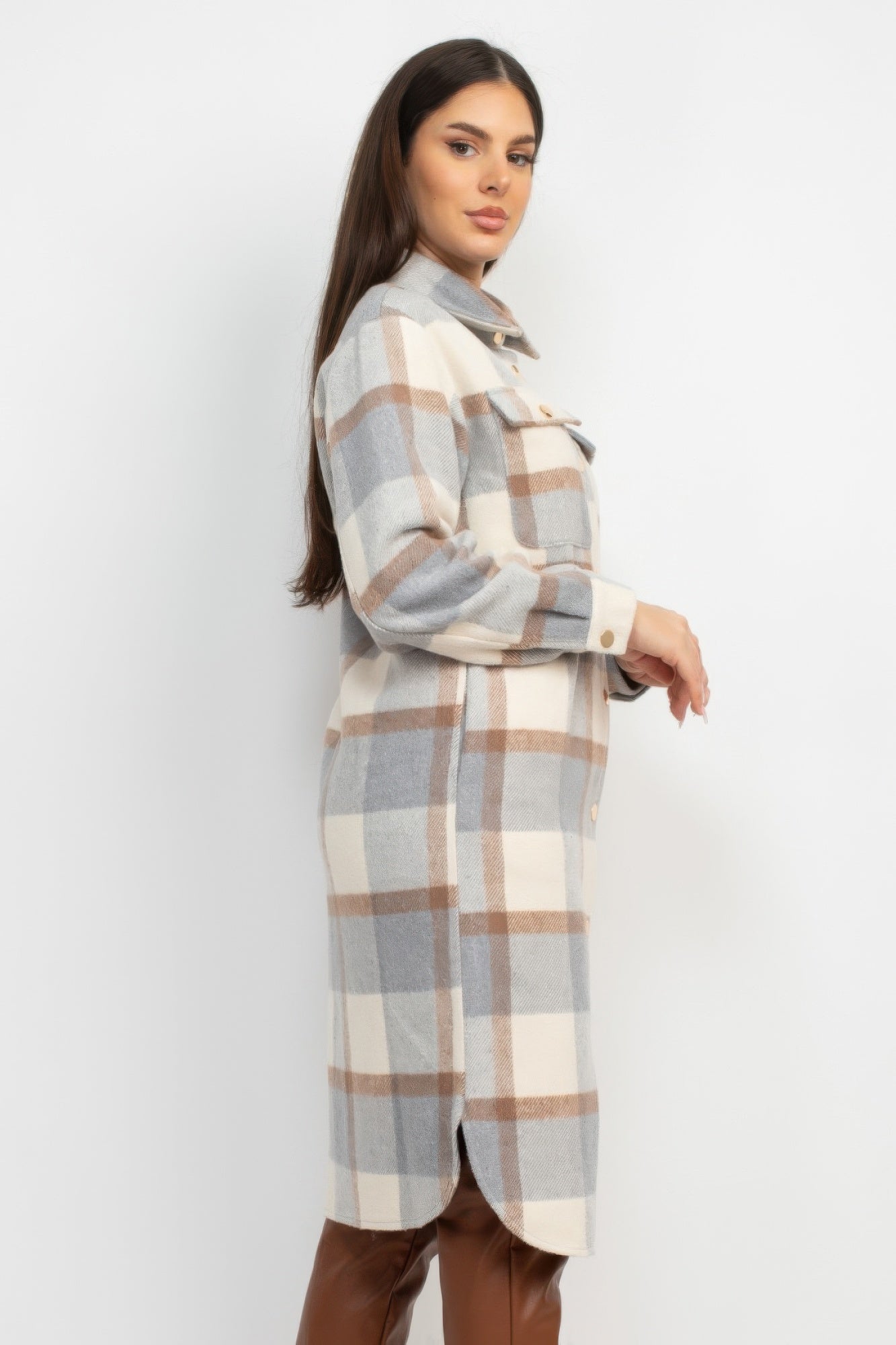 Plaid Buttoned Shacket Coat-Product Type | Naughty Smile Fashion