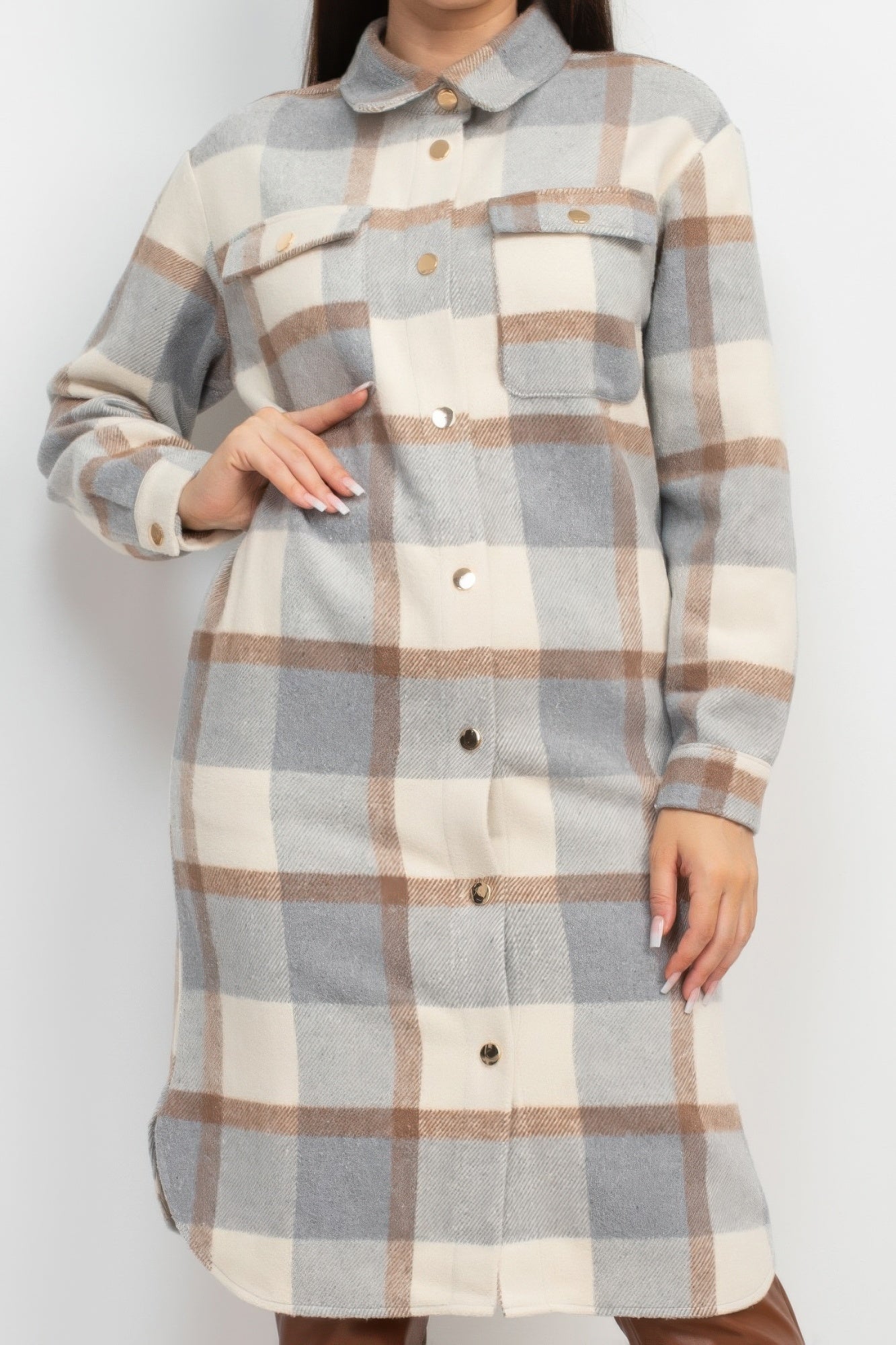 Plaid Buttoned Shacket Coat-Product Type | Naughty Smile Fashion