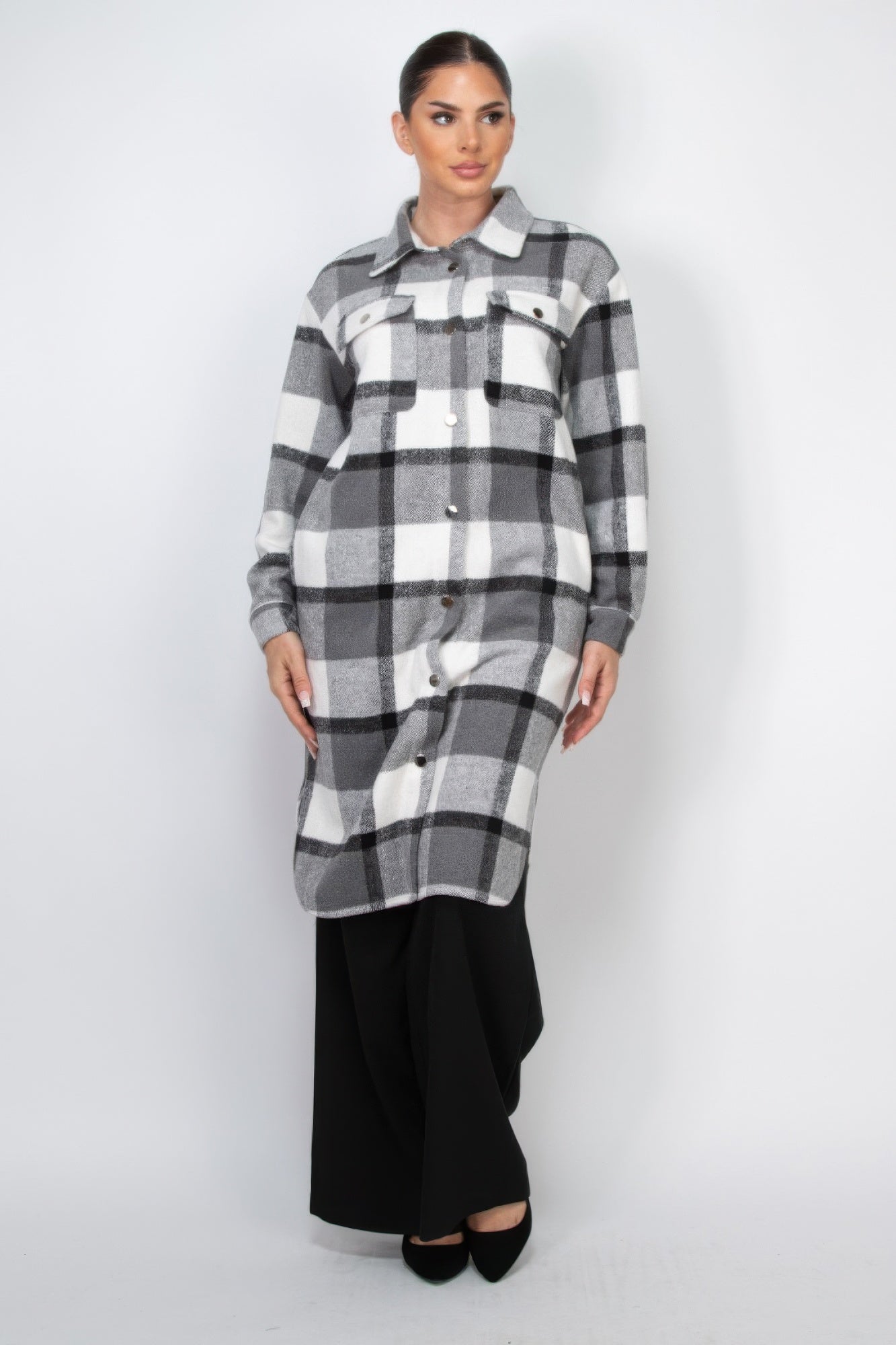 Plaid Buttoned Shacket Coat-Product Type | Naughty Smile Fashion