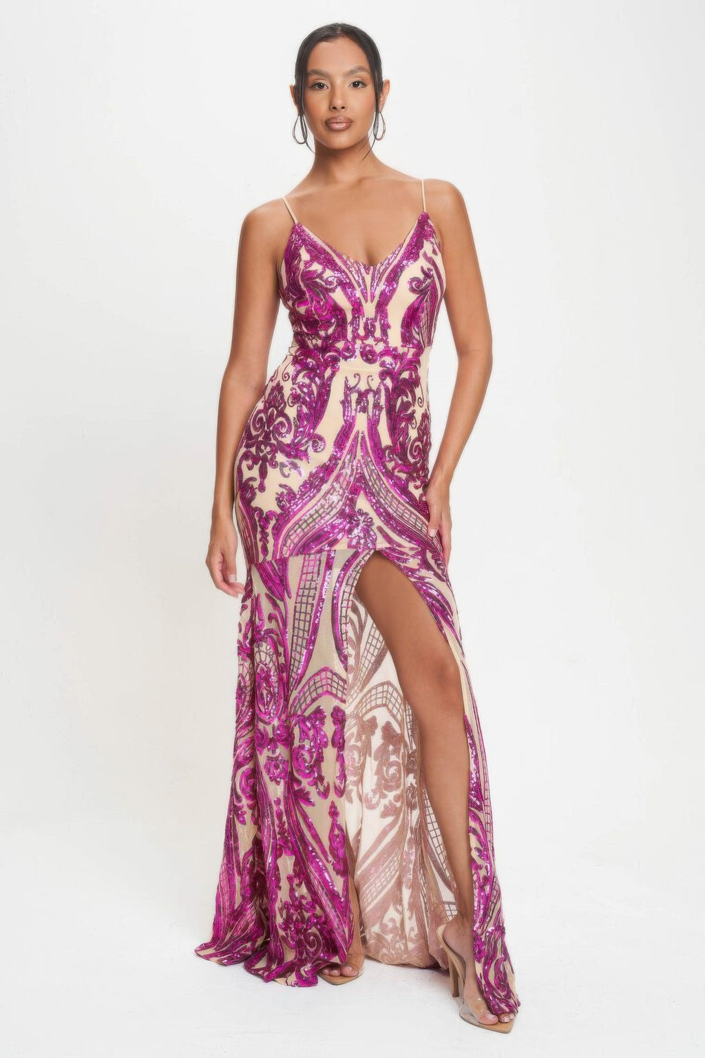 Spaghetti Strap Art Deco Sequins Maxi Dress-Product Type | Naughty Smile Fashion