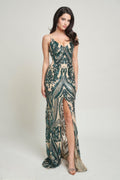 Spaghetti Strap Art Deco Sequins Maxi Dress-Product Type | Naughty Smile Fashion